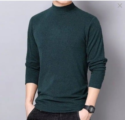 Mens Work Wear Semi-high Collar Base Shirt Mens Autumn Winter Long-sleeved T-shirt Thermal Underwear Inner Autumn Jacket Cotton Green - Image 1