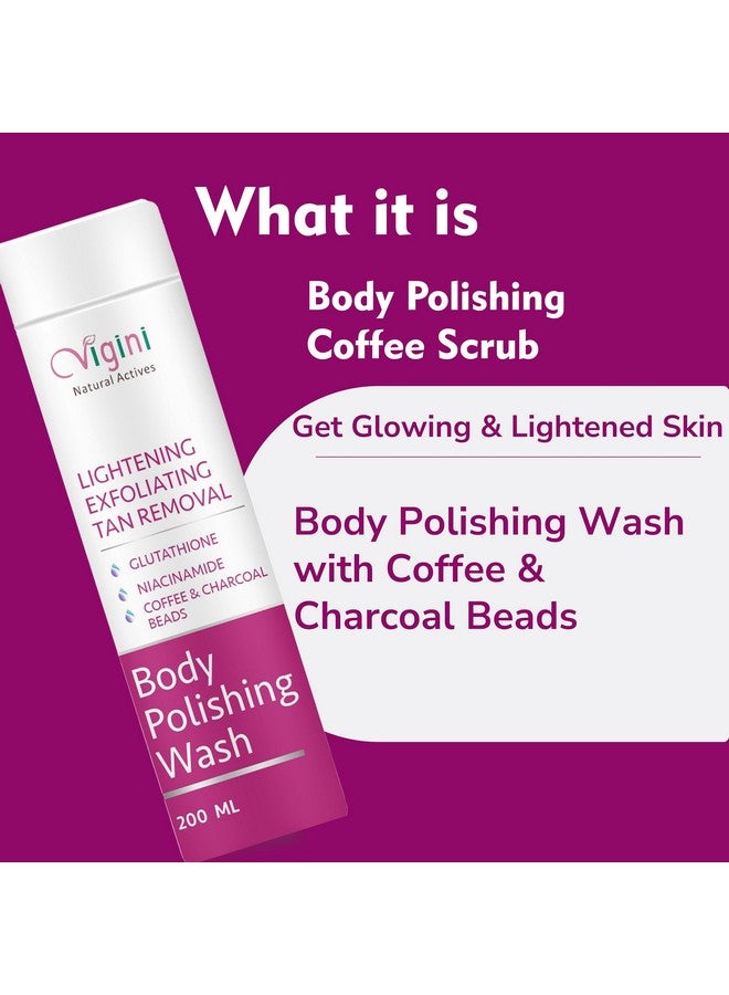Vigini Body Skin Lightening Brightening Polishing Moisturizing Exfoliating Glowing Scrub Wash Cream Kit Men Women 300ml Sunblock SPF 30, D Tan Dark Spots Removal Glutathione, Niacinamide, Vit C - Image 2
