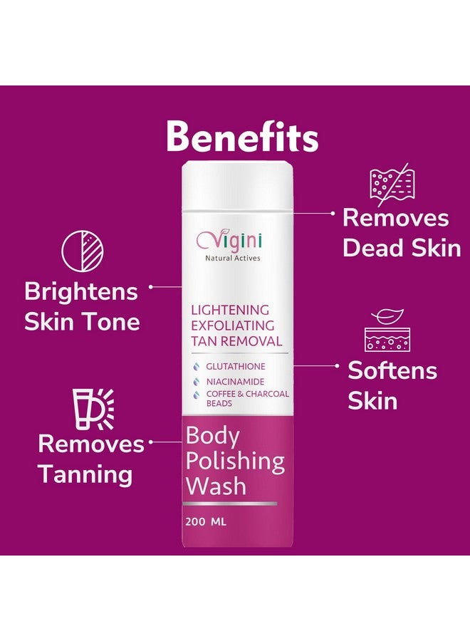 Vigini Body Skin Lightening Brightening Polishing Moisturizing Exfoliating Glowing Scrub Wash Cream Kit Men Women 300ml Sunblock SPF 30, D Tan Dark Spots Removal Glutathione, Niacinamide, Vit C - Image 4