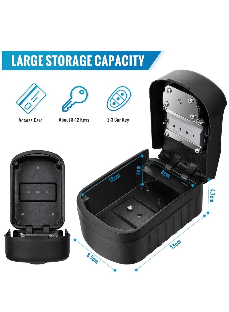 Key Lock Box Extra Large, 4 Digit Lock and Spare Key Combination Key Safe Box Wall Mounted for Outdoor, Waterproof Key Storage Box Cabinets for Home Office Garage School Black