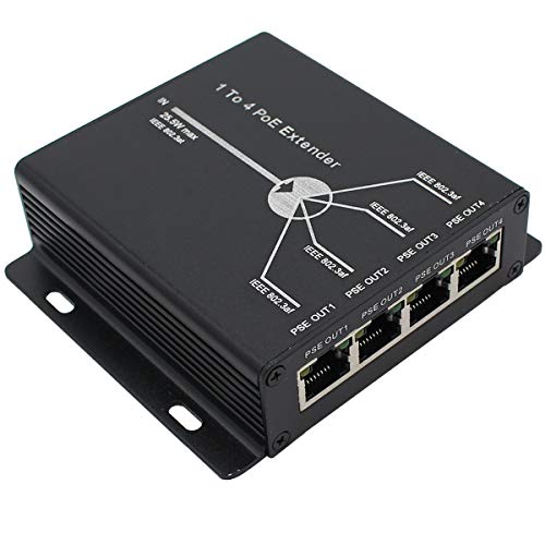 exgoofit POE Extender RJ45 4-Port 10/100M IEEE802.3at (Power-in) to IEEE802.3af (Power-Out) for Ethernet/PoE Power AP, IP Camera, IP Telephone and Other Network equipments - Image 1
