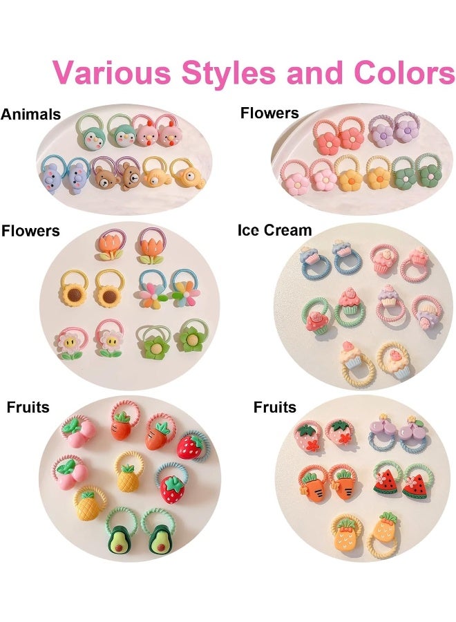 Bluezoo 60Pcs Baby Hair Ties, Cute Cartoon Small Hair Ties for Toddlers Little Girls, Colorful Elastic Pony Tails Hair Bands 0.8inch Dia, No Damage Seamless Soft Hair Accessories, Kids Gift, BlueZOO - Image 3