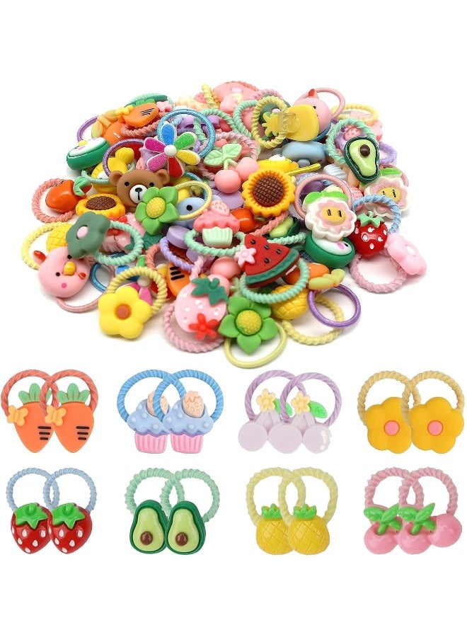 Bluezoo 60Pcs Baby Hair Ties, Cute Cartoon Small Hair Ties for Toddlers Little Girls, Colorful Elastic Pony Tails Hair Bands 0.8inch Dia, No Damage Seamless Soft Hair Accessories, Kids Gift, BlueZOO - Image 1