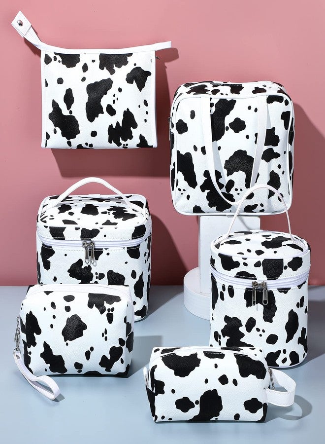 Saintrygo 6 Pieces Makeup Bag Set Travel Cosmetic Bag Cow Print Toiletry Pouch Gifts for Women Organizer with zipper Portable Cute Make up Case PU Leather Washable Waterproof - Image 4