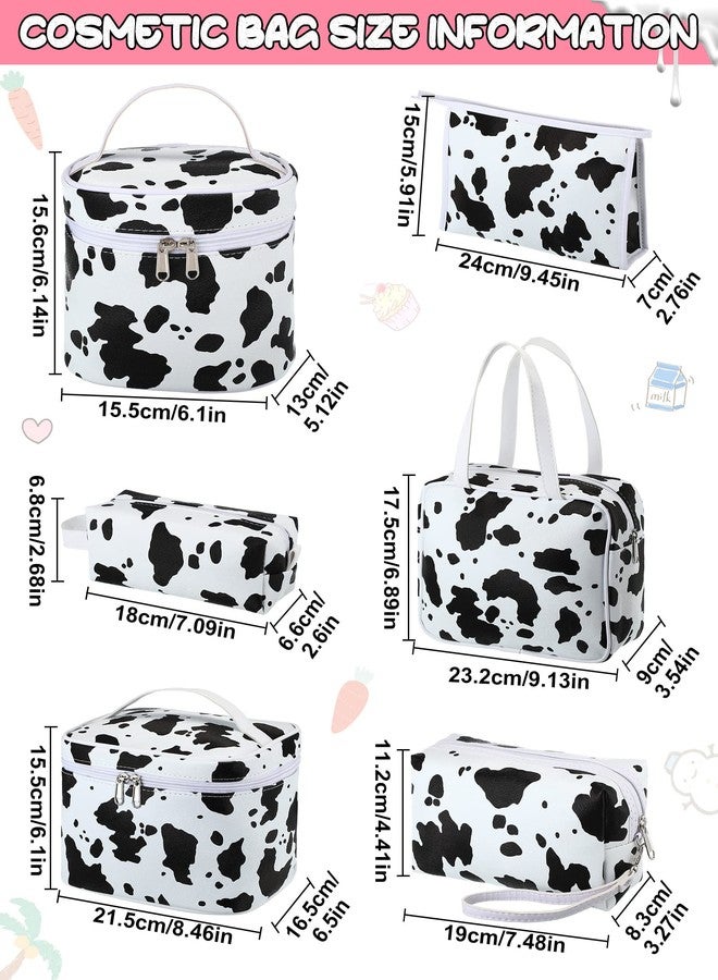 Saintrygo 6 Pieces Makeup Bag Set Travel Cosmetic Bag Cow Print Toiletry Pouch Gifts for Women Organizer with zipper Portable Cute Make up Case PU Leather Washable Waterproof - Image 2