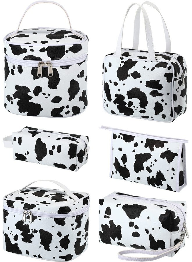 Saintrygo 6 Pieces Makeup Bag Set Travel Cosmetic Bag Cow Print Toiletry Pouch Gifts for Women Organizer with zipper Portable Cute Make up Case PU Leather Washable Waterproof - Image 1