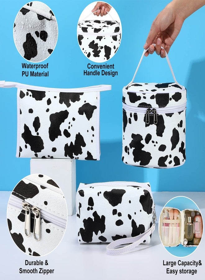 Saintrygo 6 Pieces Makeup Bag Set Travel Cosmetic Bag Cow Print Toiletry Pouch Gifts for Women Organizer with zipper Portable Cute Make up Case PU Leather Washable Waterproof - Image 3