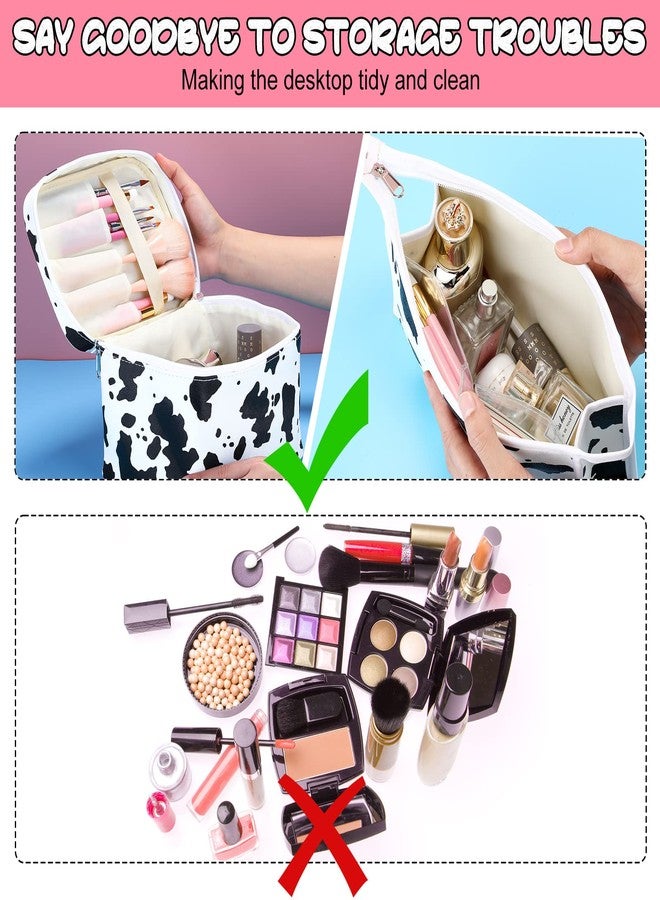 Saintrygo 6 Pieces Makeup Bag Set Travel Cosmetic Bag Cow Print Toiletry Pouch Gifts for Women Organizer with zipper Portable Cute Make up Case PU Leather Washable Waterproof - Image 5