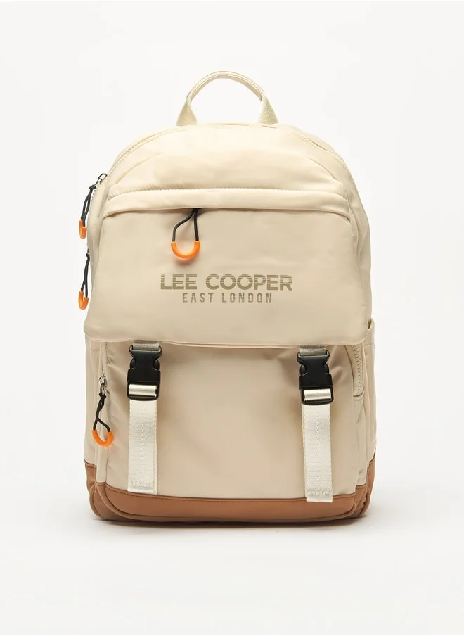 Lee Cooper Logo Print Backpack with Adjustable Straps and Zip Closure