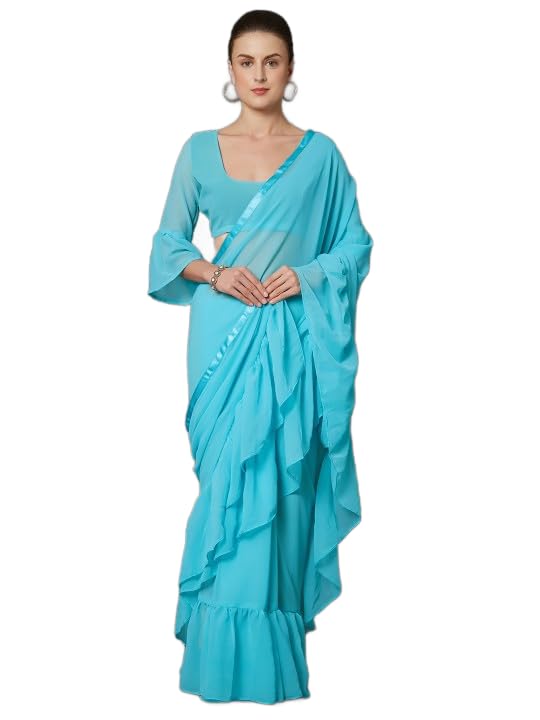 Jaffix Sarees for Women’s Trendy Embroidery Work in Lace Georgette Saree for Wedding Perfect for Festive and Special Occasions with Unstitched Blouse Piece (freel firoji) - Image 1