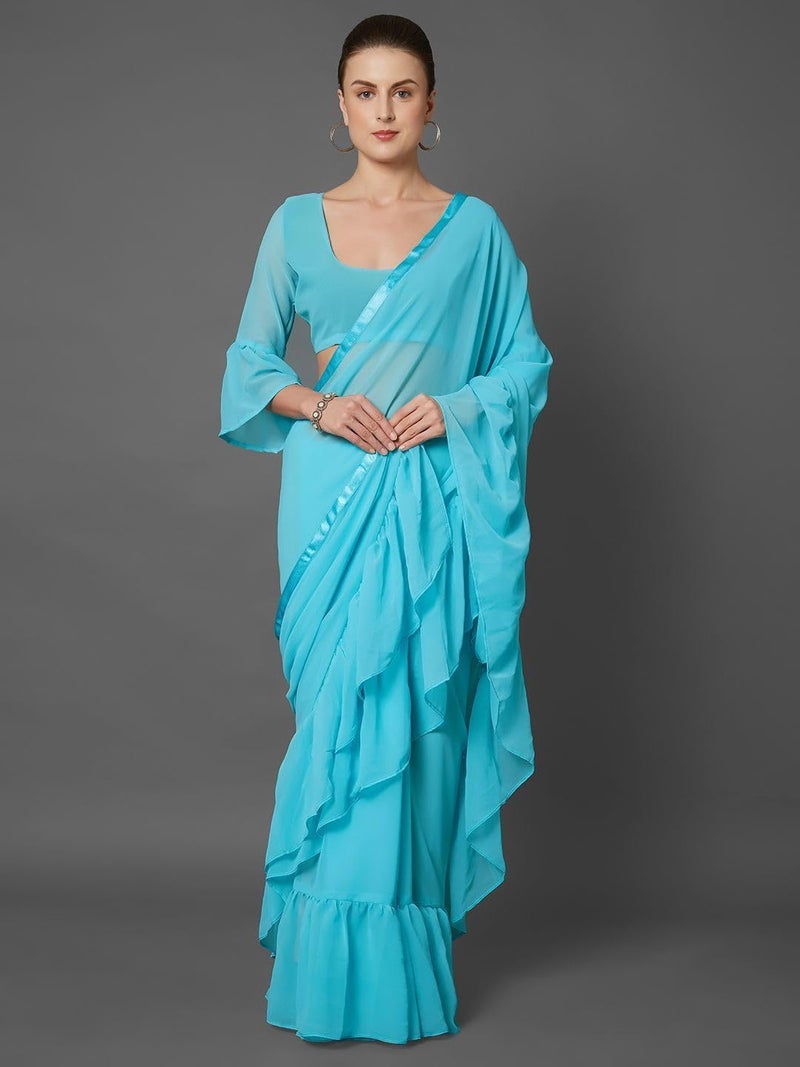 Jaffix Sarees for Women’s Trendy Embroidery Work in Lace Georgette Saree for Wedding Perfect for Festive and Special Occasions with Unstitched Blouse Piece (freel firoji) - Image 2