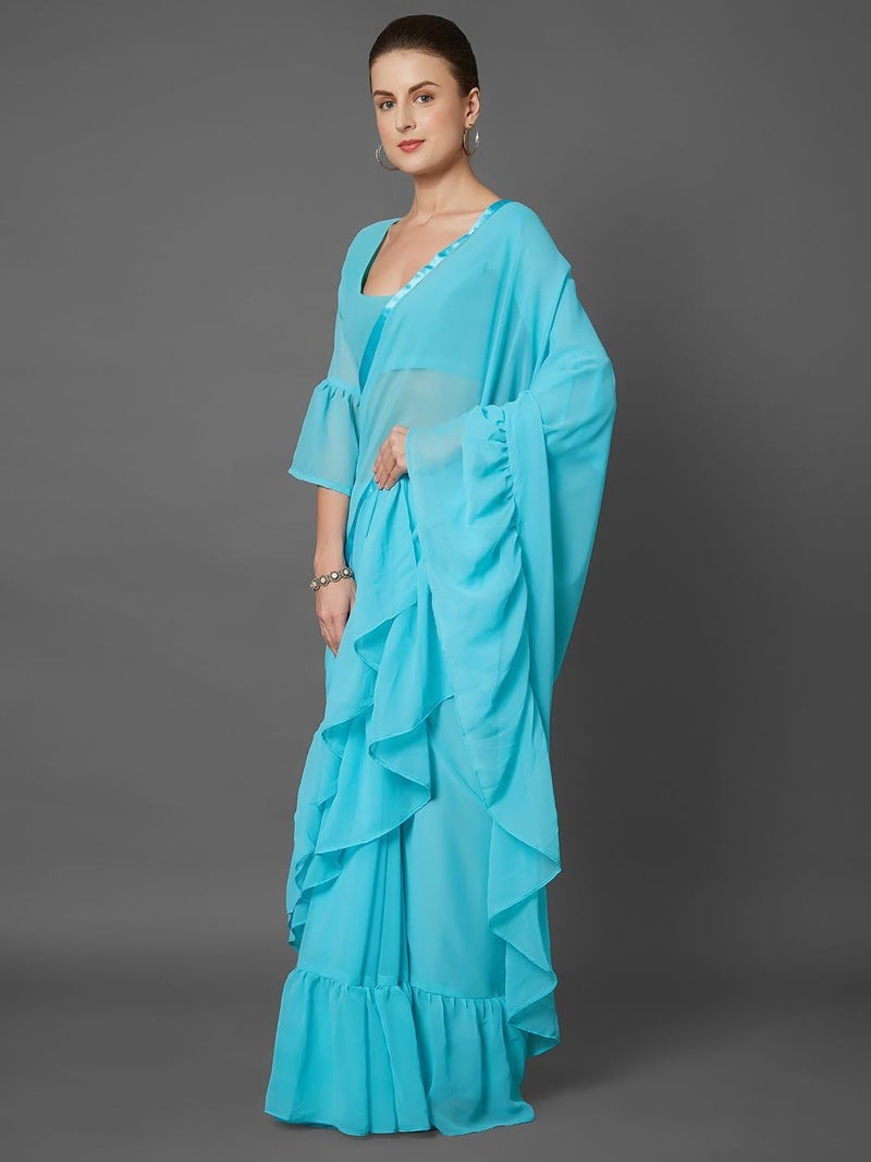 Jaffix Sarees for Women’s Trendy Embroidery Work in Lace Georgette Saree for Wedding Perfect for Festive and Special Occasions with Unstitched Blouse Piece (freel firoji) - Image 3