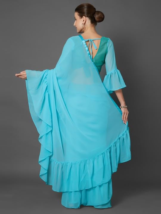 Jaffix Sarees for Women’s Trendy Embroidery Work in Lace Georgette Saree for Wedding Perfect for Festive and Special Occasions with Unstitched Blouse Piece (freel firoji) - Image 5