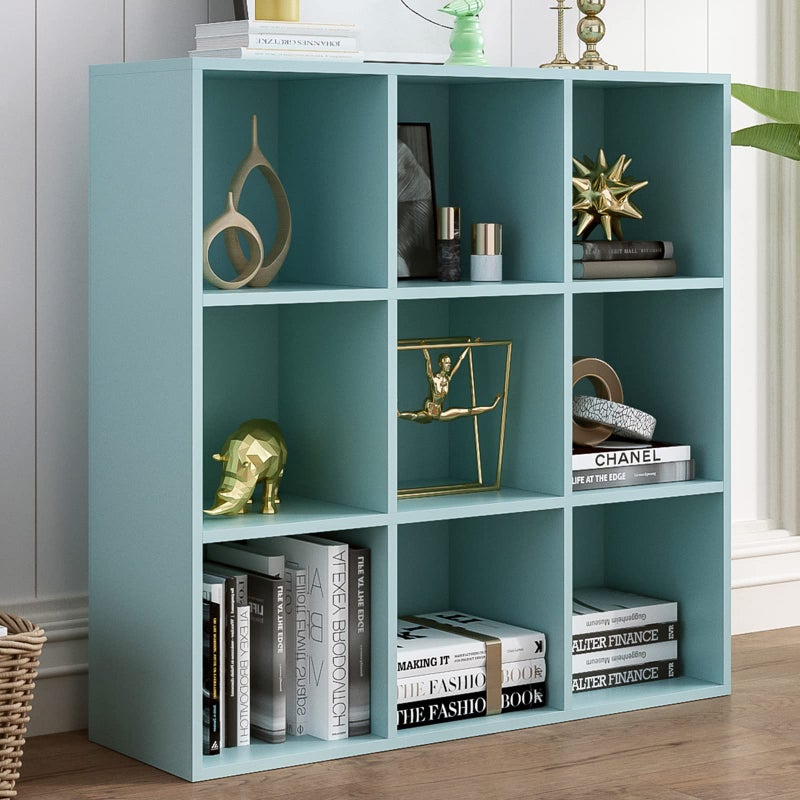 OSCHF 9-Cube Storage Shelf Bookcase - Wooden 3-Tier Floor Standing Open Bookshelf for Home and Office, Display Cabinet, Light Blue - Image 1