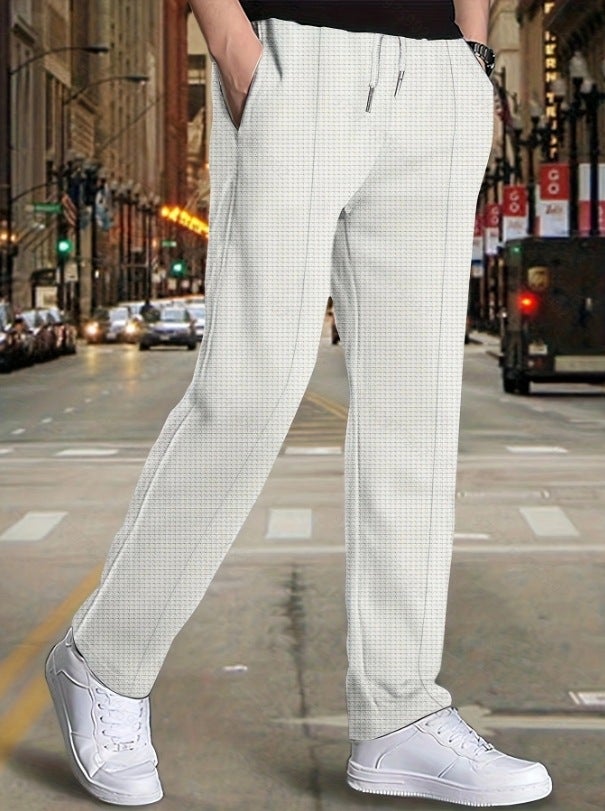 Amazon Independent Station European and American Foreign Trade 2024 Summer New Mens Waffle Drawstring Sports Casual Pants Men Apricot - Image 4