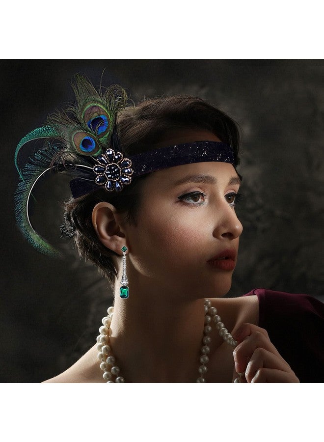 PLULON 7 Pieces 1920S Flapper Great Gatsby Accessories Set Fashion Roaring 20'S Theme Set With Headband Headpiece Long Black Gloves Necklace Earrings For Women(Style 5)  - Image 5