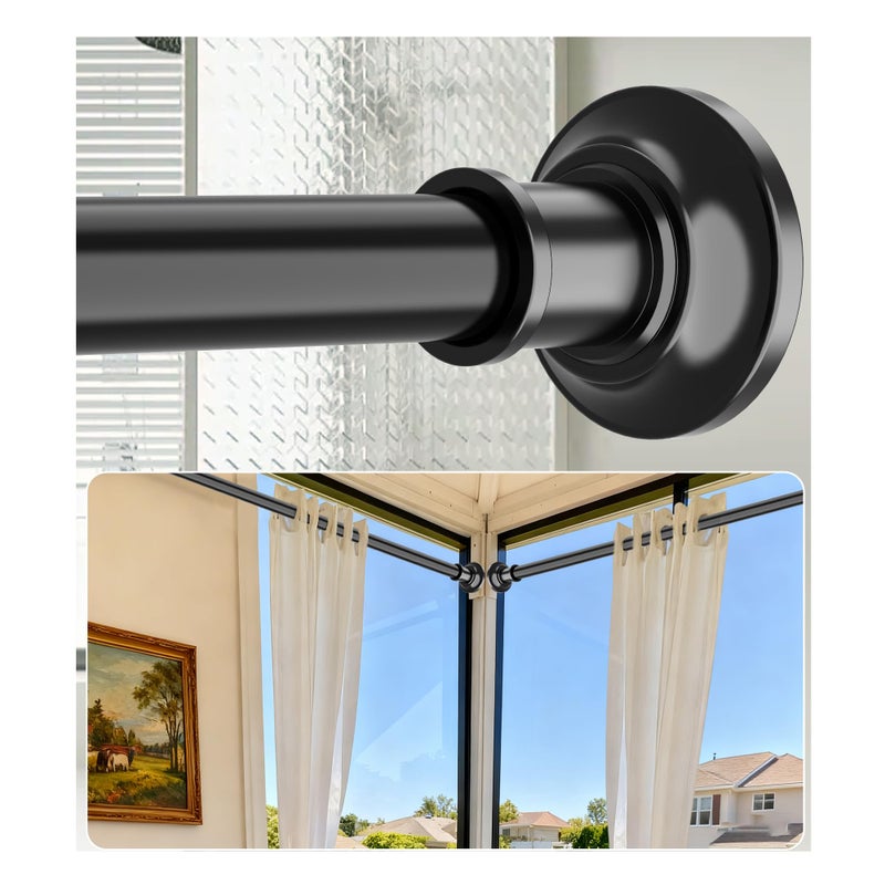 Widyana Tension Curtain Rod, Extra Long Outdoor Curtain Rod 43-131 Inch Adjustable, 1.1 Inch Diameter Thick Heavy Duty Black Spring Curtain Rod, Stainless Steel Shower Rod for Bathroom No Drilling, No Rust - Image 1