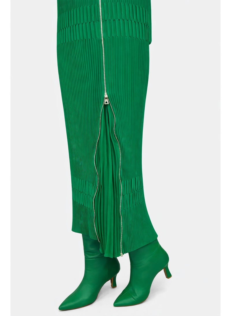 MissWhence Zipper-Detail Pleated Midi Skirt - Emerald - Image 2
