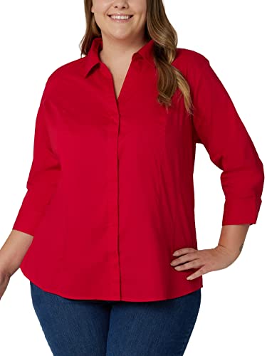 Riders by Lee Indigo Women's Plus-Size Bella Easy Care 3/4 Sleeve Woven Shirt, Classic Red, 2X - Image 2