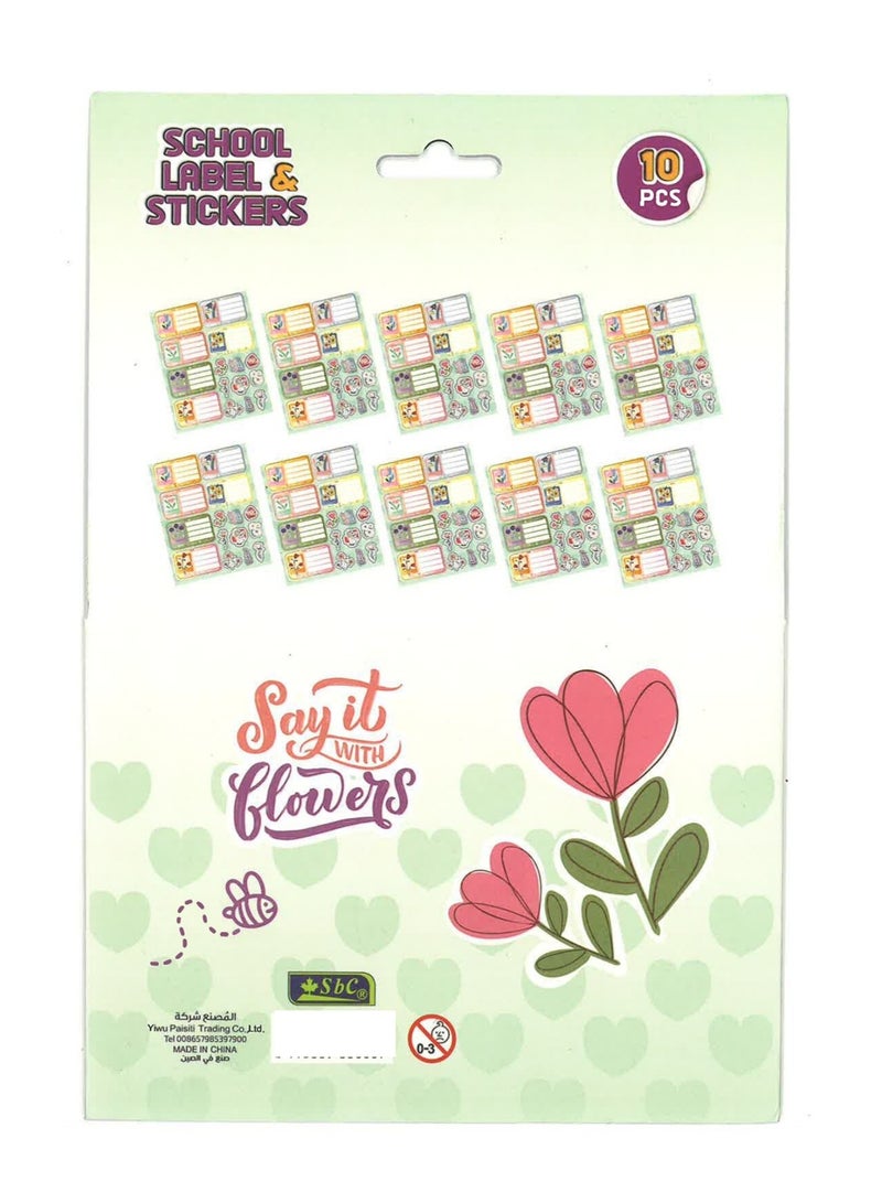 SBC 10-Sheet Name Labels And Stickers For School Say It With Flowers Design - Image 3