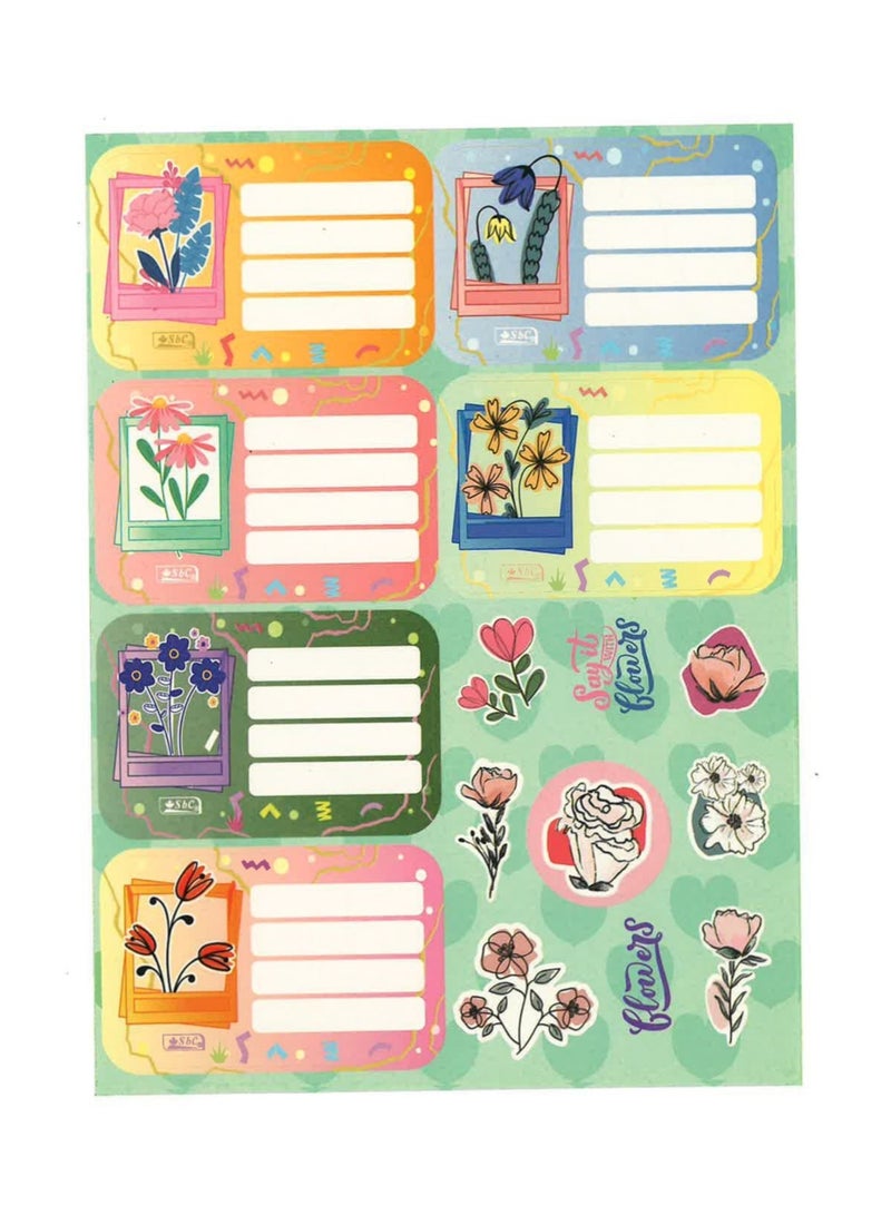 SBC 10-Sheet Name Labels And Stickers For School Say It With Flowers Design - Image 2