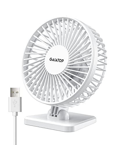 Gaiatop USB Desk Fan, Small But Powerful, Personal Portable Quiet 3 Speeds, Adjustable Mini Table Desktop fan for Cooling Home Office Car Summer Travel Gifts White - Image 1