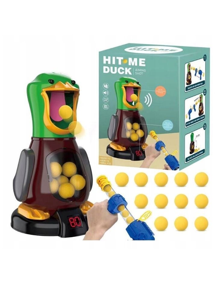 دك لعبة رماية البط الكهربائية مع مسدس هواء وكرات إسفنجية وشاشة عرض رقمية للنتائج، مجموعة رماية تفاعلية للأطفال - Image 1