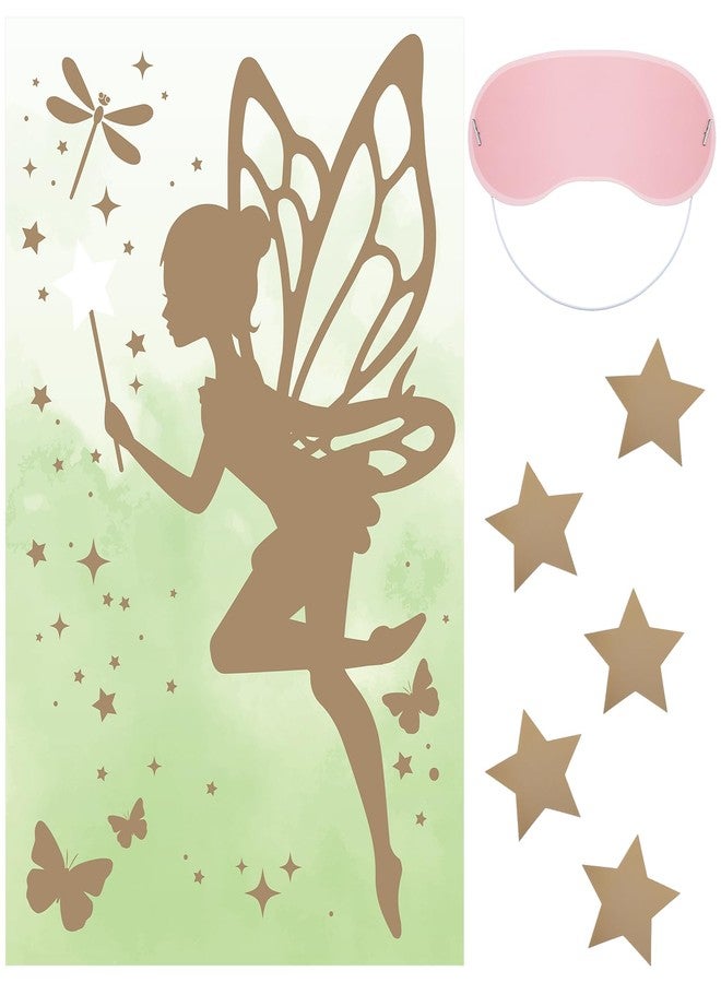 Poen Pin the Star Wand On the Fairy Game fairy birthday party decorations Angel Butterfly Poster with 5 Stickers Birthday Themed Party Favors Supplies Fun Activity Party Decorations Wall Decor - Image 1