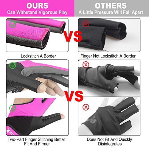 YFY Billiard Pool Gloves for Left Hand 3 Finger, Splicing Process, Snooker Cue Sport Glove Popular Sizes for Men & Women - Image 3
