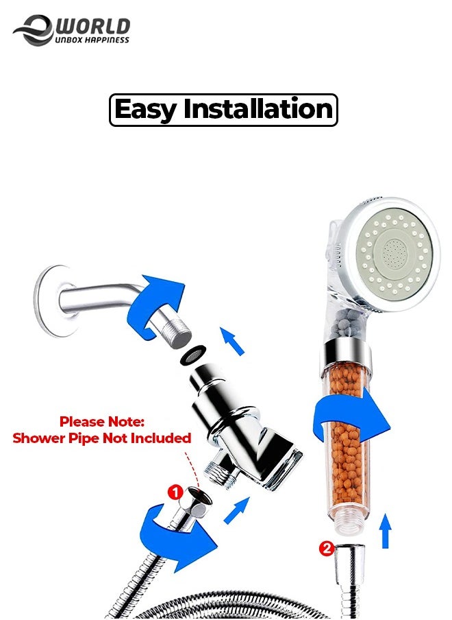 Eworld - 3-Mode High Pressure Shower Head with Ionic Function and Handheld Filter for Hair Loss Prevention and Clean Water. - Image 1