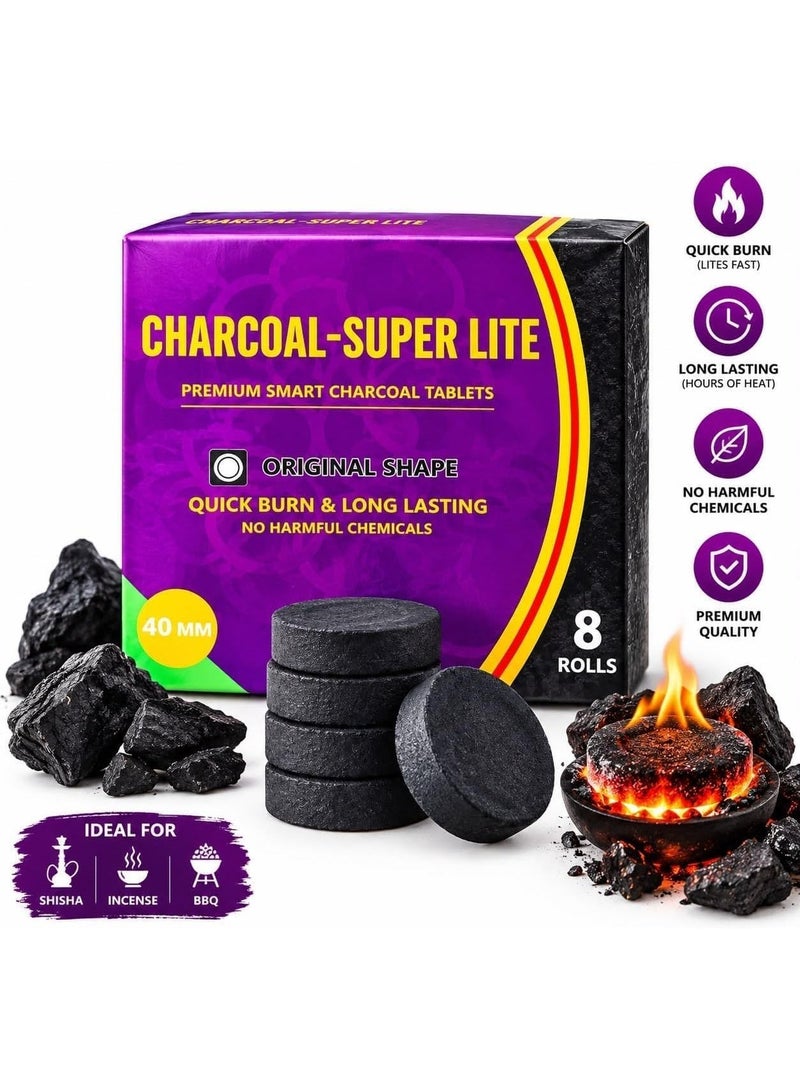Charcoal Super - Lite For Bakhoor- Smart Charcoal Tablets - Bakhoor Coal 40 mm- 80 Pcs (8 Rolls) - Image 1