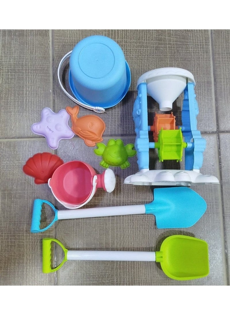 Kids Beach Sand Toys Set - Sand Bucket, Beach Cart, Sand Toys, Beach Toys, and Water Toys with Interactive Water Wheel, Shovels, and Colorful Sea Animal Molds for Outdoor Fun - Image 1