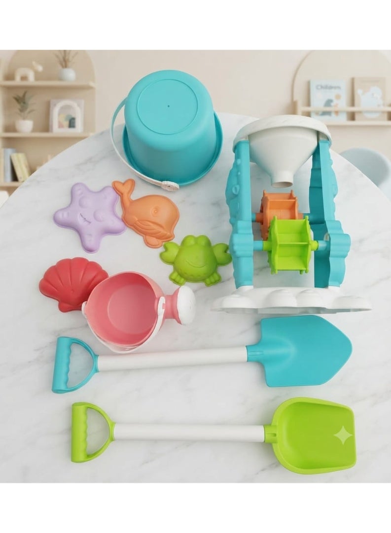 Kids Beach Sand Toys Set - Sand Bucket, Beach Cart, Sand Toys, Beach Toys, and Water Toys with Interactive Water Wheel, Shovels, and Colorful Sea Animal Molds for Outdoor Fun - Image 2