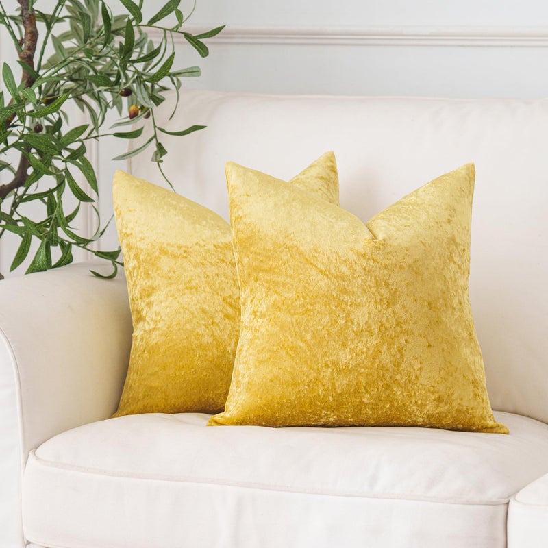 NiNi ALL Velour Throw Pillow Covers Gold 18x18 Inch Pack of 2 Decorative Luxurious Velvet Pillow Cover Glossy Pillowcase Cushion Cases for Couch Sofa and Home Decor - Image 1
