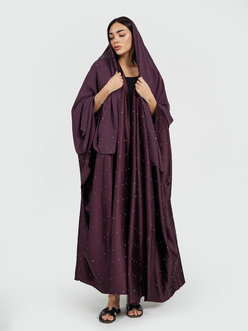 Reem Abayas عباءة نسائية بلون البرقوق الأرجواني مزينة بالكريستالات - تصميم ناعم ومحتشم - Image 1