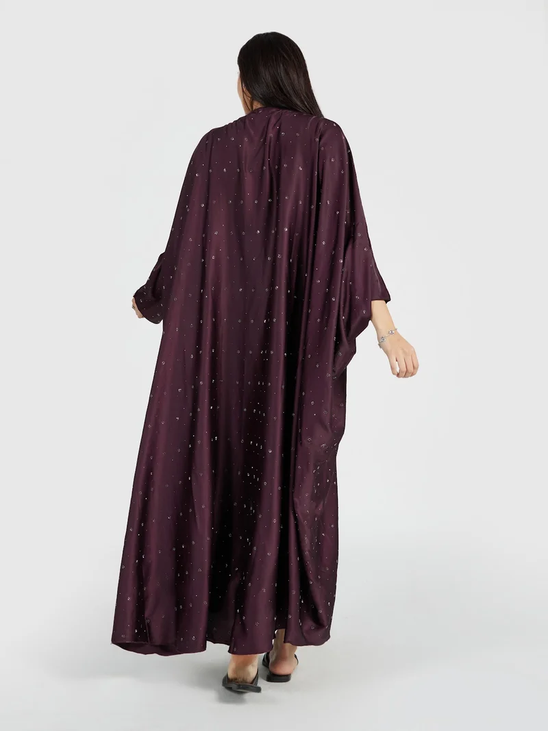 Reem Abayas  Women's Plum Purple Crystal Sprinkled Abaya - Soft Modest Drape for Women | Best Price UAE