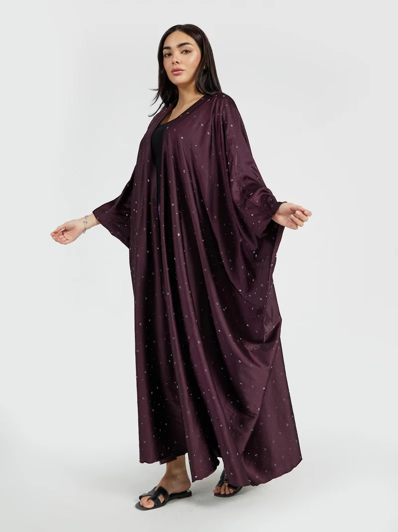 Reem Abayas  Women's Plum Purple Crystal Sprinkled Abaya - Soft Modest Drape for Women | Best Price UAE