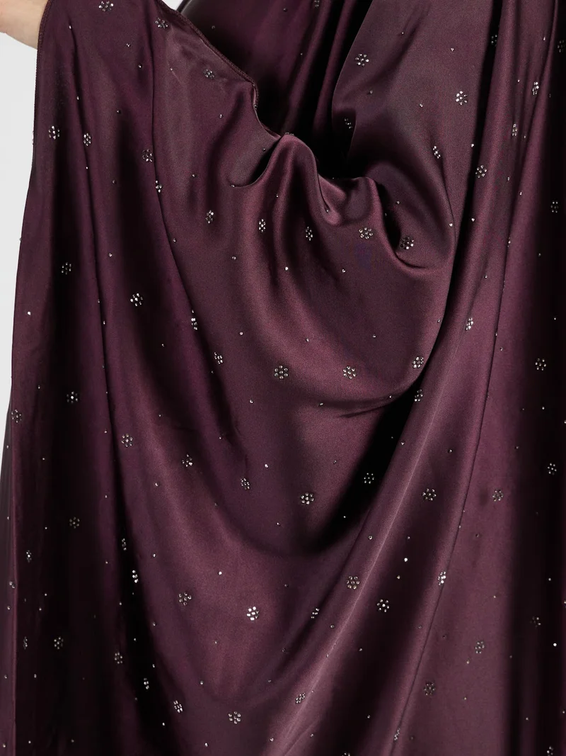 Reem Abayas  Women's Plum Purple Crystal Sprinkled Abaya - Soft Modest Drape for Women | Best Price UAE