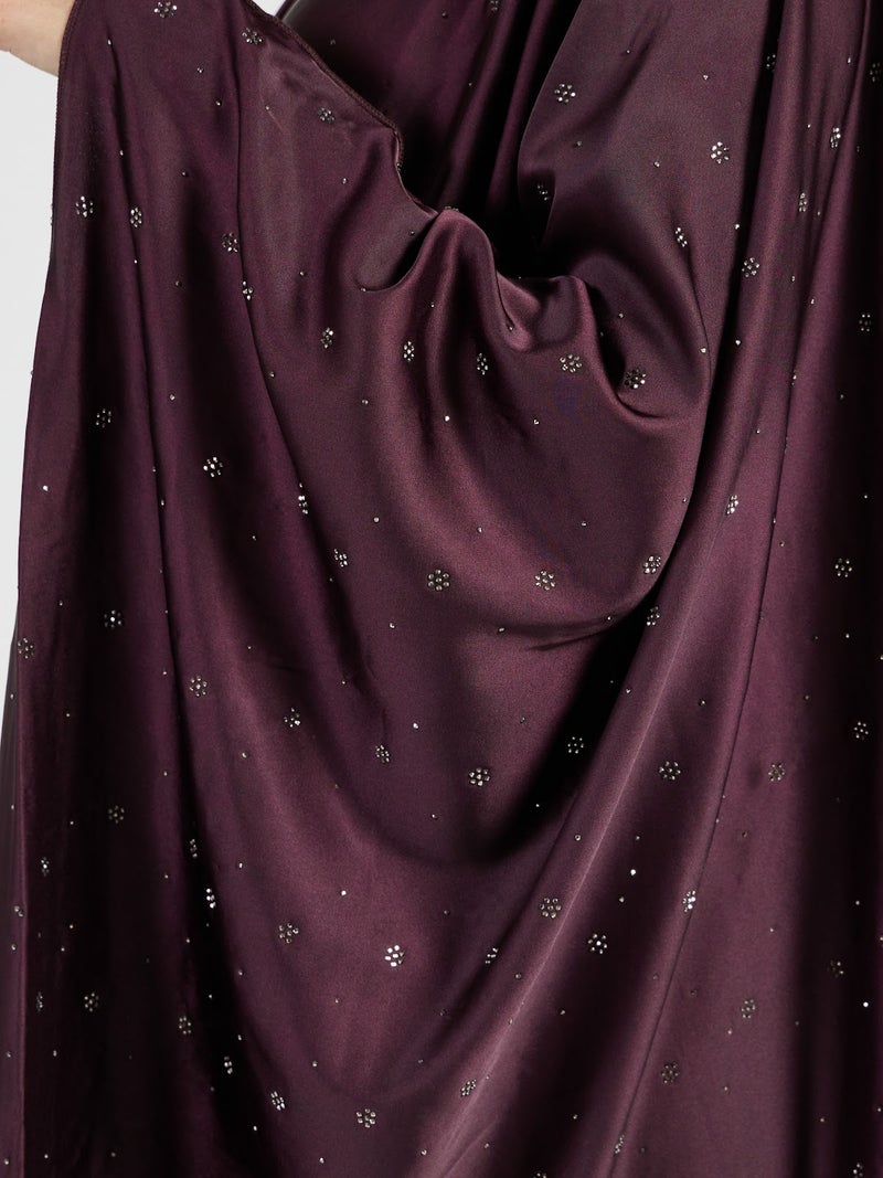 Reem Abayas عباءة نسائية بلون البرقوق الأرجواني مزينة بالكريستالات - تصميم ناعم ومحتشم - Image 3