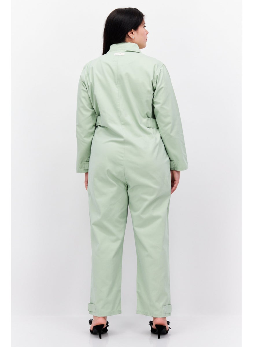 TRIBE OF 6 Women Plain Long Sleeve Jumpsuit, Light Green  - Image 3