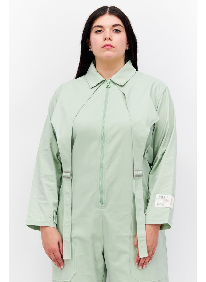 TRIBE OF 6 Women Plain Long Sleeve Jumpsuit, Light Green  - Image 4