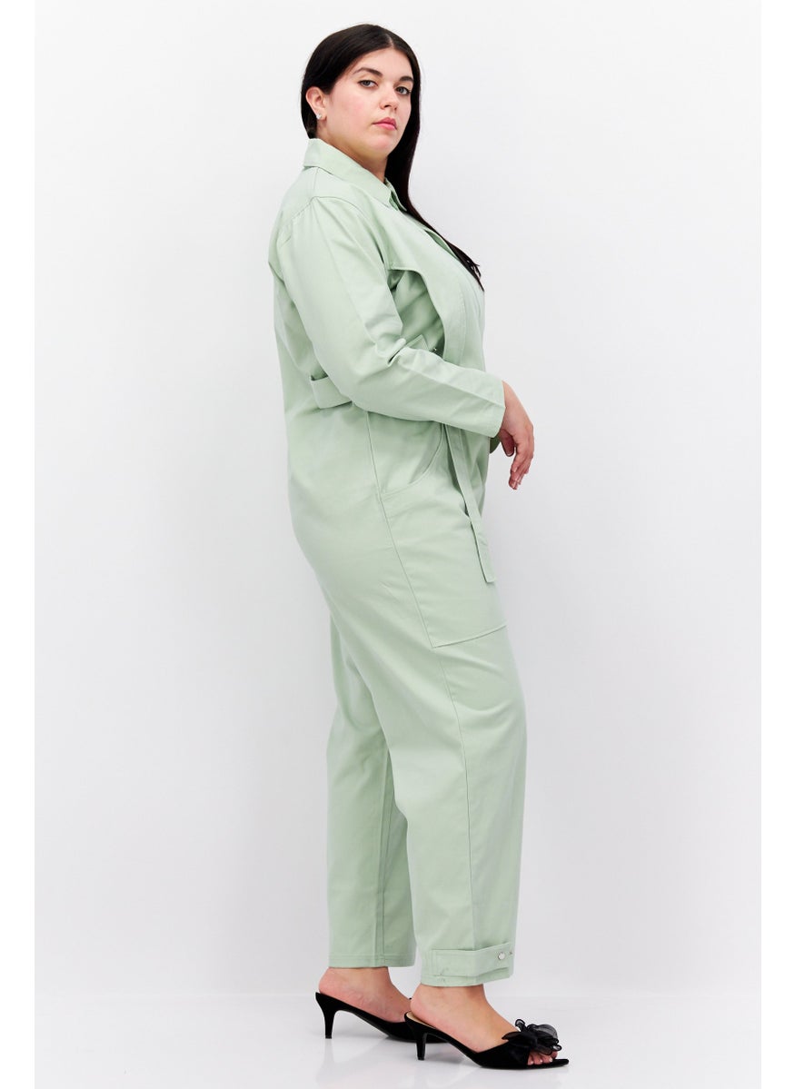 TRIBE OF 6 Women Plain Long Sleeve Jumpsuit, Light Green  - Image 2