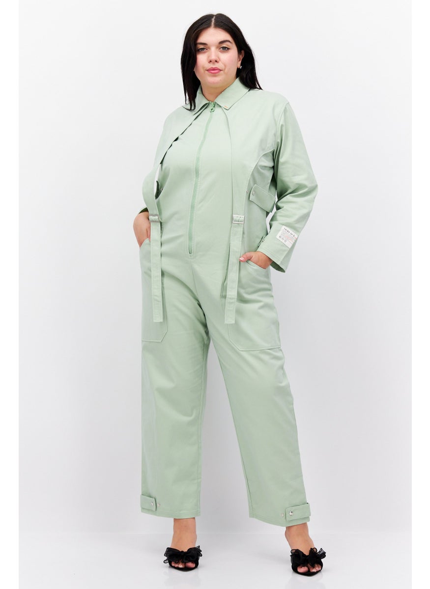 TRIBE OF 6 Women Plain Long Sleeve Jumpsuit, Light Green  - Image 1