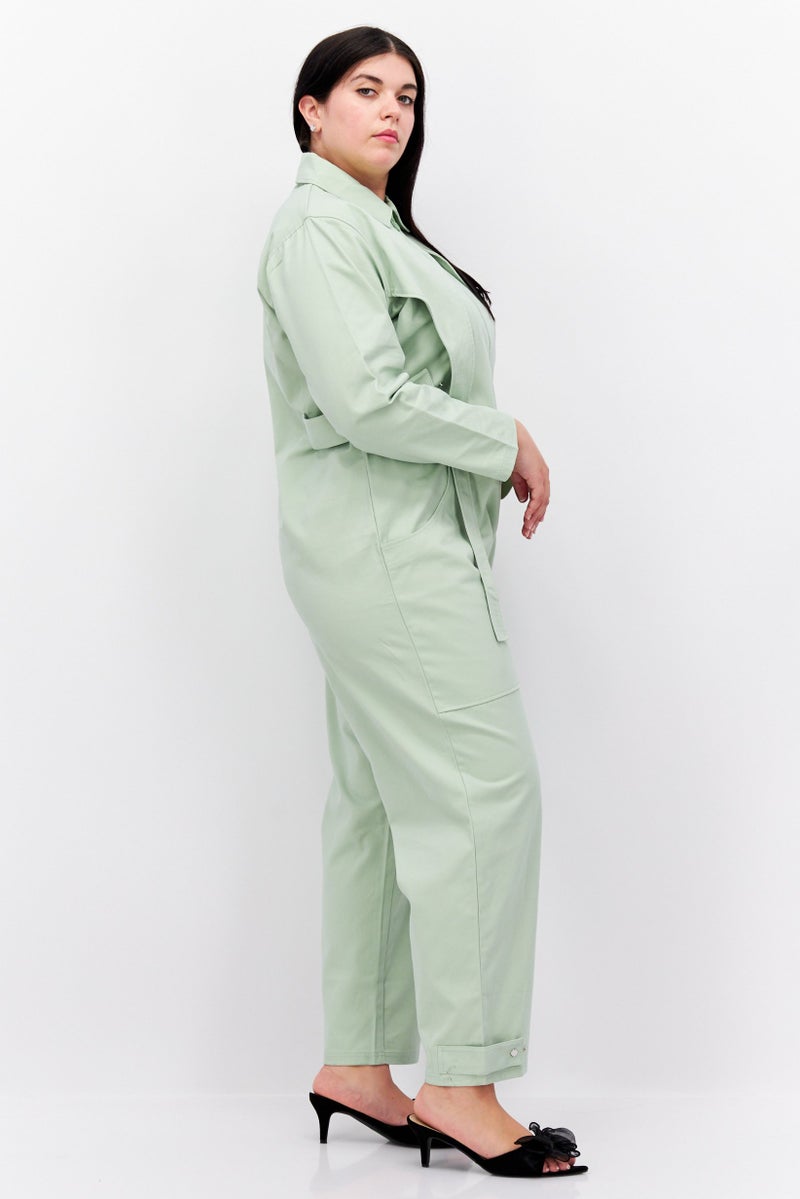 TRIBE OF 6 Women Plain Long Sleeve Jumpsuit, Light Green - Image 2