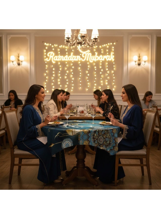 واي آند دي 70-70 سم مفرش مائدة رمضان مبارك عيد مبارك ديكور مطبخ مطعم ومطعم ومضاد للماء ومضاد للتلوث - Image 3