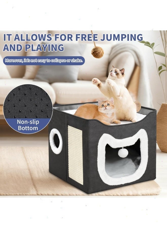 Topyich 2-in-1 Foldable Cat Bed Cave, Cat House with Scratching Pad & Interactive Ball, Large Condo for Indoor Cats, Kittens & Small Pets - Image 4
