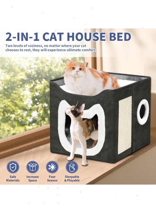 Topyich 2-in-1 Foldable Cat Bed Cave, Cat House with Scratching Pad & Interactive Ball, Large Condo for Indoor Cats, Kittens & Small Pets - Image 3
