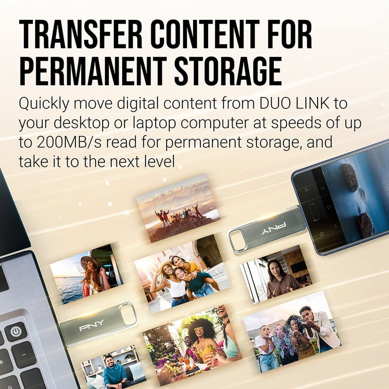 PNY 256GB Duo Link USB 3.2 Type-C Dual Flash Drive for Android Devices and Computers - External Mobile Storage for Photos, Videos, and More - 200MB/s - Image 4