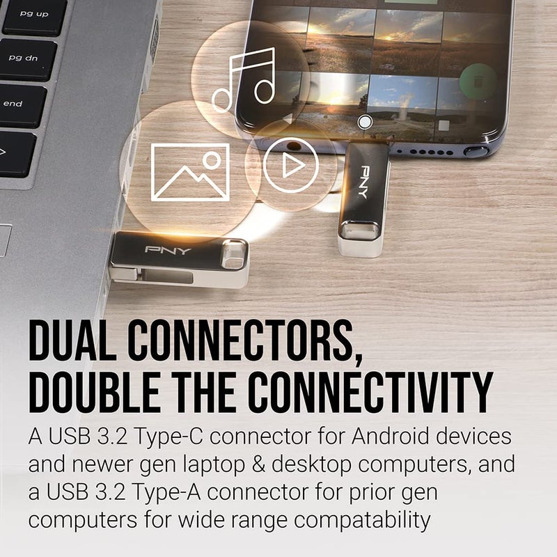 PNY 256GB Duo Link USB 3.2 Type-C Dual Flash Drive for Android Devices and Computers - External Mobile Storage for Photos, Videos, and More - 200MB/s - Image 5
