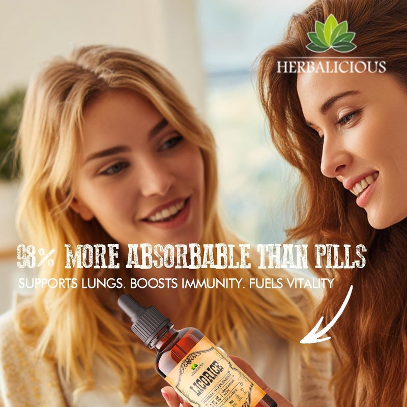 HERBALICIOUS مستخلص جذور العرقسوس (Glycyrrhiza glabra) – مستخلص عشبي سائل عضوي، 4 أونصات سائلة – نباتي، غير معدل وراثيًا، خالي من الغلوتين - Image 5